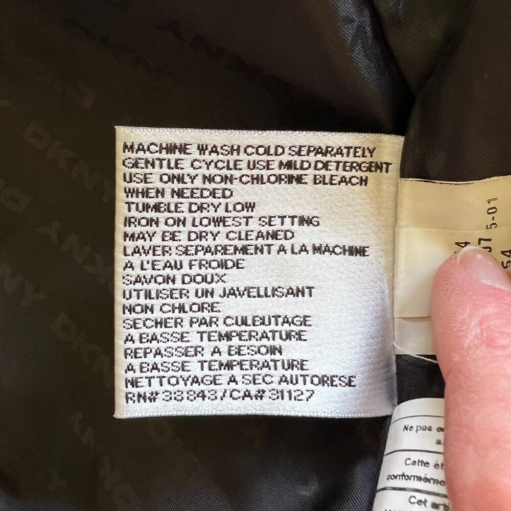 DKNY Black Trench Rain Jacket Double Breasted Lined Belted Classic L Outdoor - Picture 12 of 15